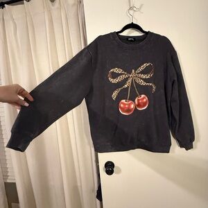 BNWOT Vinyl Icon leopard and cherry grey sweatshirt size Large!